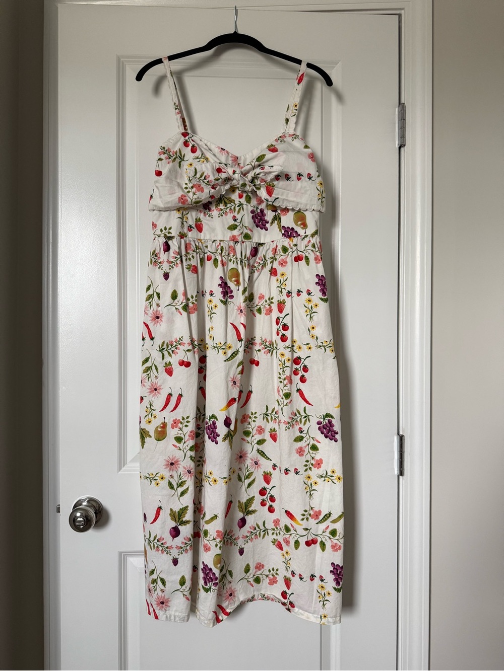 Old Navy White Midi Dress with Red, Green & Purple Fruit Print